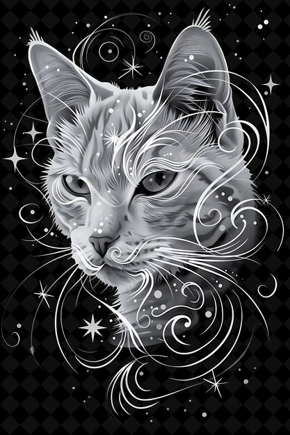 PSD a cat with a white face and a black background with stars