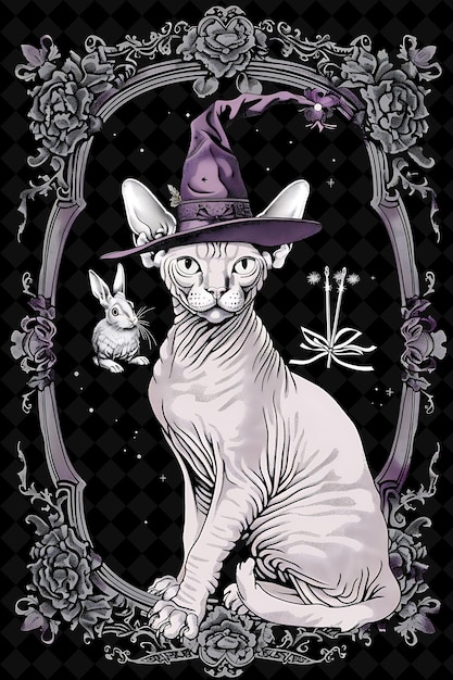 PSD a cat with a witch hat on and a spider on the front