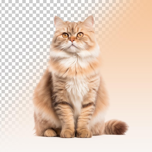 A cat with a yellow eye sits on a white table Transparent background