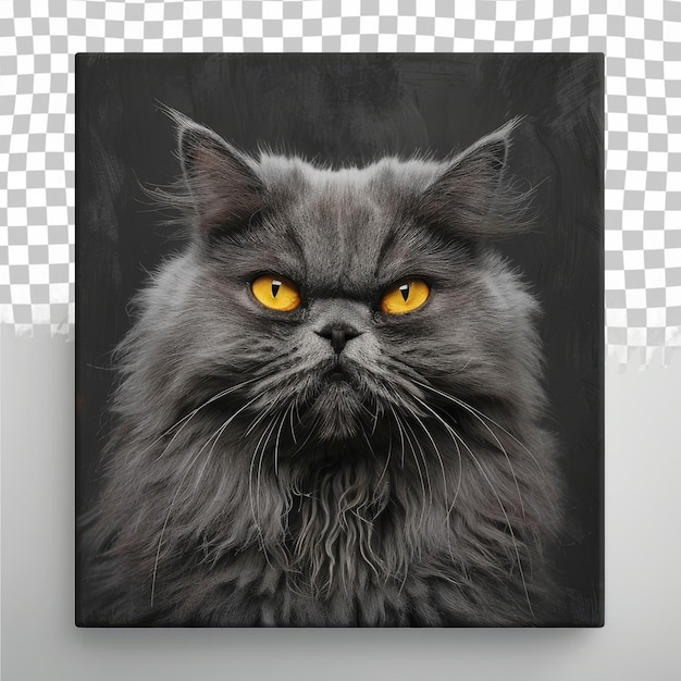 a cat with yellow eyes is on a black background