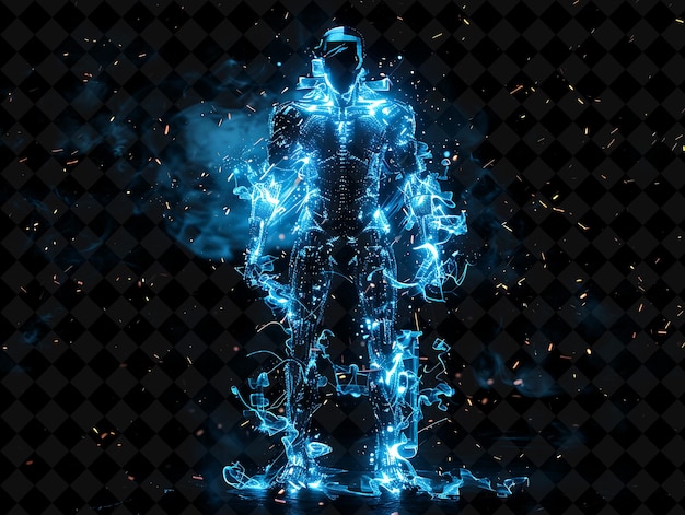 PSD cataclysmic detonation with robotic limbs mechanical compone png neon effect on dark background