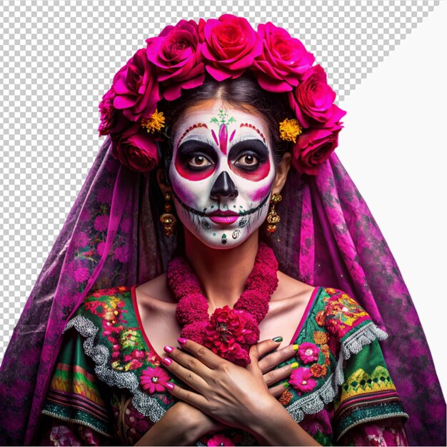 catrina woman dressed in a mexican chiapas costume