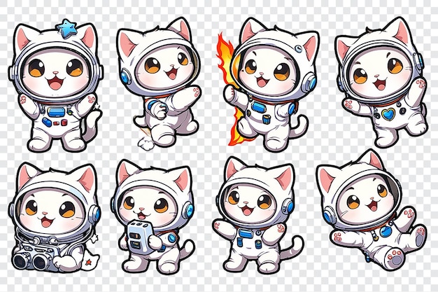 PSD cats sticker cute cartoon space suits