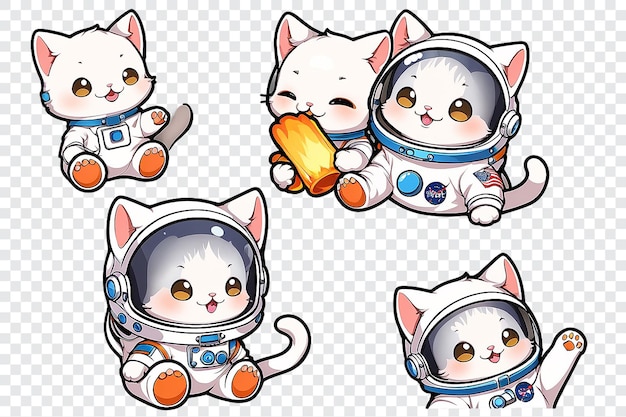 PSD cats sticker cute cartoon space suits