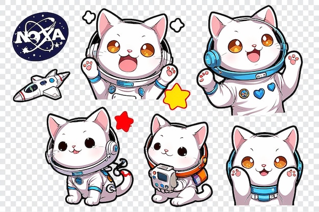 PSD cats sticker cute cartoon space suits