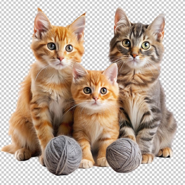 PSD cats with ball on transperent back ground