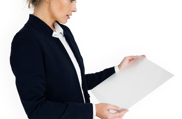 Caucasian Business Woman Holding Document