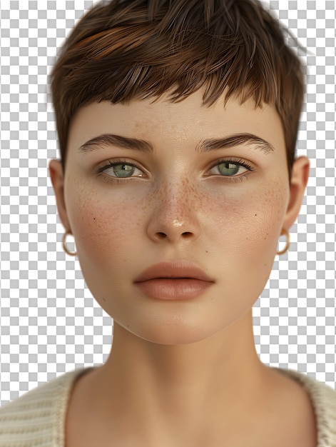 PSD caucasian female model with short hair isolated against a transparent background