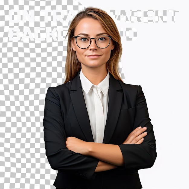 Caucasian successful confident young businesswoman ceo boss bank employee worker manager with arms crossed in formal wear isolated in transparent background