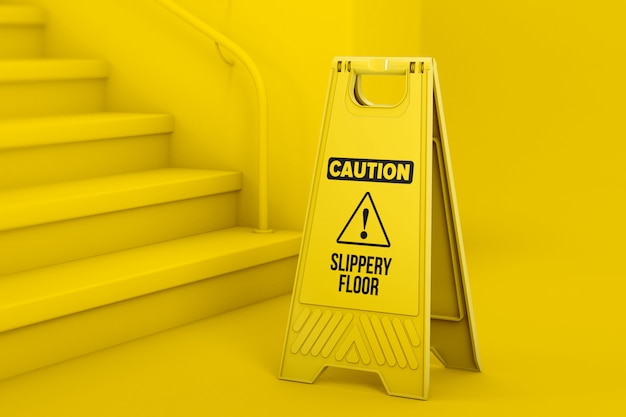 PSD caution slippery floor board mockup