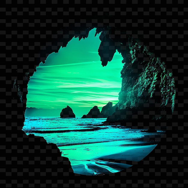 PSD a cave with a green light and a blue background with a green and blue light