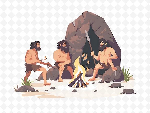 PSD cavemen discovering fire design is primitive and rugged inco flat illustration festival theme art