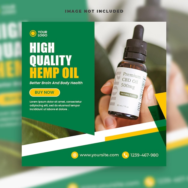 Cbd natural hemp oil square social media banner post template