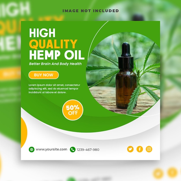 Cbd natural hemp oil square social media banner post template