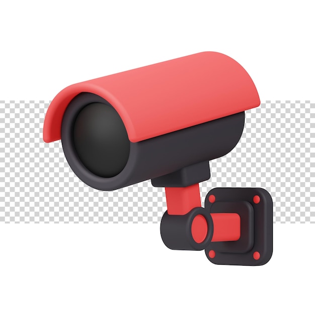 CCTV security safe house watch with red and black color in simple design 3d rendering icon