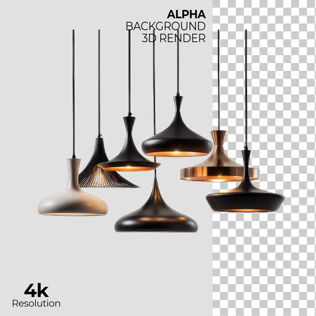 PSD ceiling hang lamp light modern on transparent background