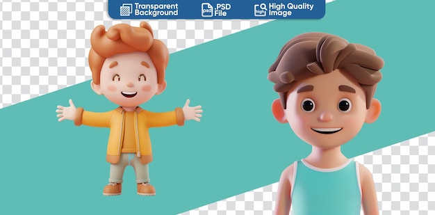 Celebrating Childrens Day with a 3D Render of a Happy Boy Simple Cartoon Set Collection