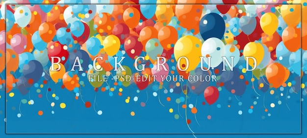 PSD celebration background with colorful balloons and confetti