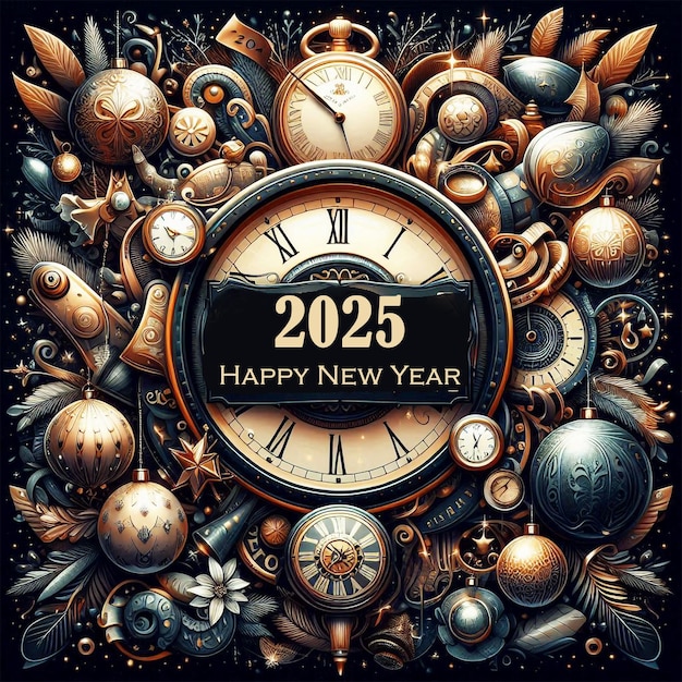 PSD celebration of happy new year 2025 with golden dynamic background