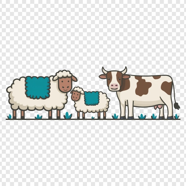 A celebratory Eid al Adha illustration featuring sheep and cattle Isolated on transparent background