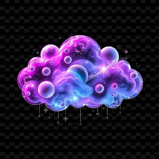 Celestial Neon Cloud Ornamented With Planets Galaxies and Cosmic Phenomena E_Isolated_Neon_Objectt