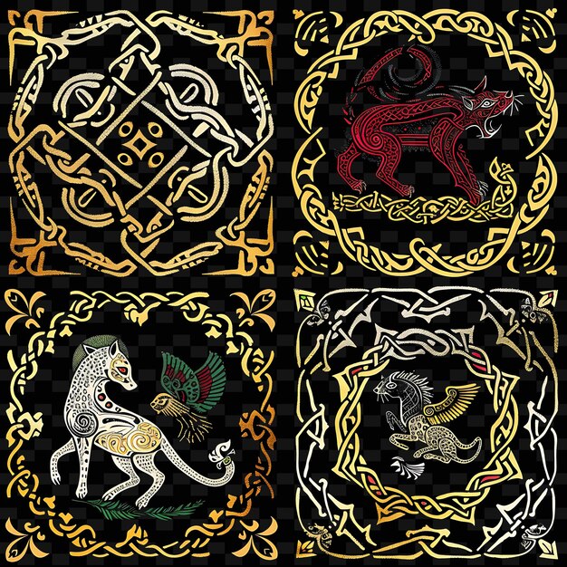 PSD celtic knotwork with interlacing animal shapes borderlines d png unique stylized motifs designs