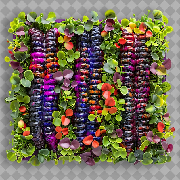 PSD centipede leapord with colorful ceramic tiles and purple mix isolated green grass texture designs