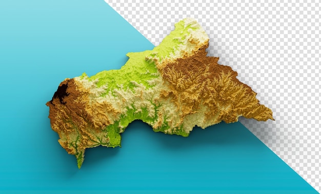 Central African Map Shaded relief Color Height map on isolated Background 3d illustration