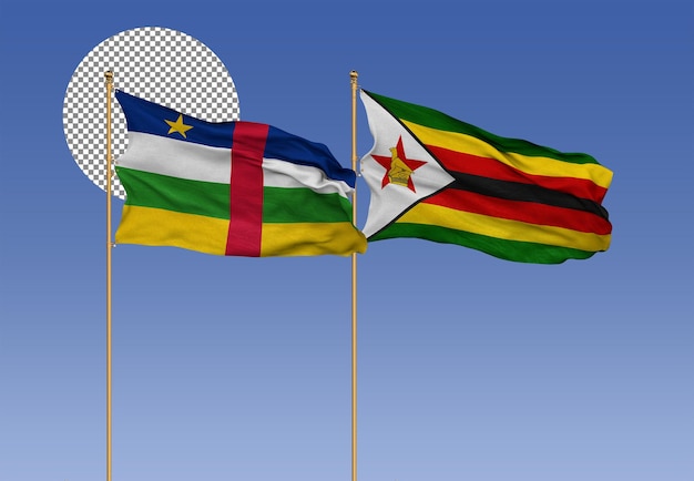 Central African Republic and Zimbabwe Wavy Flags Together Bilateral Relations 3D Rendering