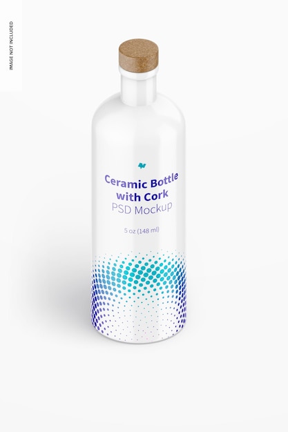 Ceramic Bottle with Cork Mockup, Isometric View