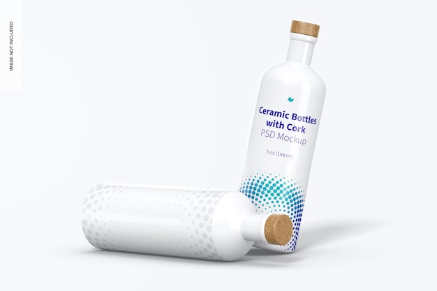 Ceramic Bottles with Cork Mockup, Dropped