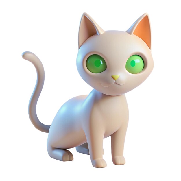 a ceramic cat with green eyes and a white background