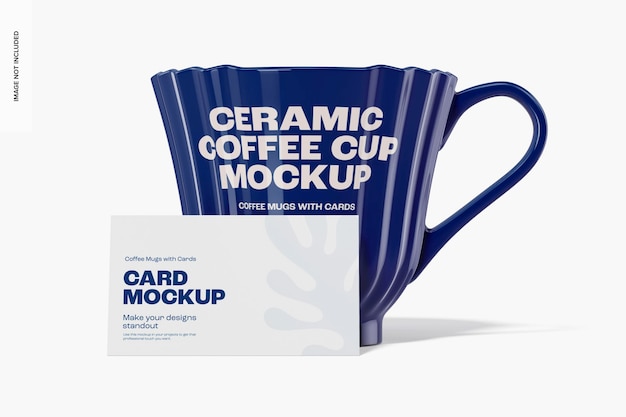 Ceramic Coffee Cup with Card Mockup, Front View