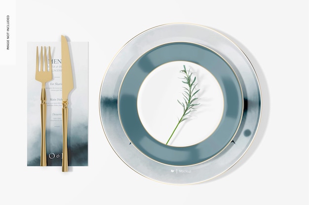 PSD ceramic flat plates set mockup, top view