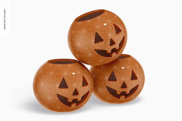 Ceramic Halloween Pumpkins Mockup, Stacked