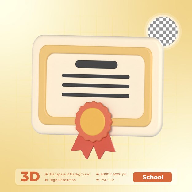 Certificate 3D Render icon School Pack