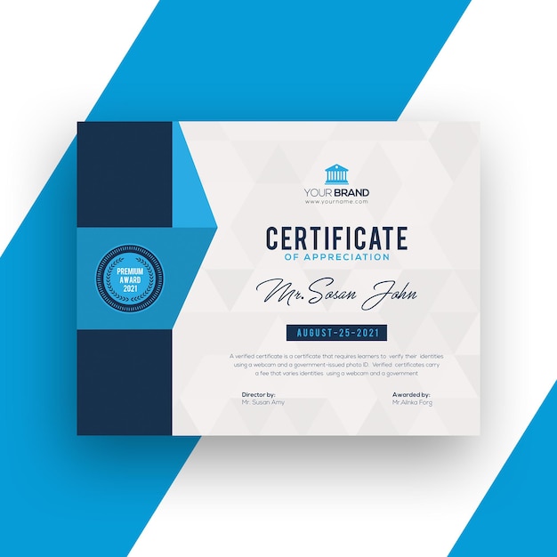 PSD certificate design template rendering