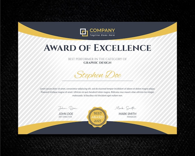 Certificate template with elegant corner frame and certificate of achievement