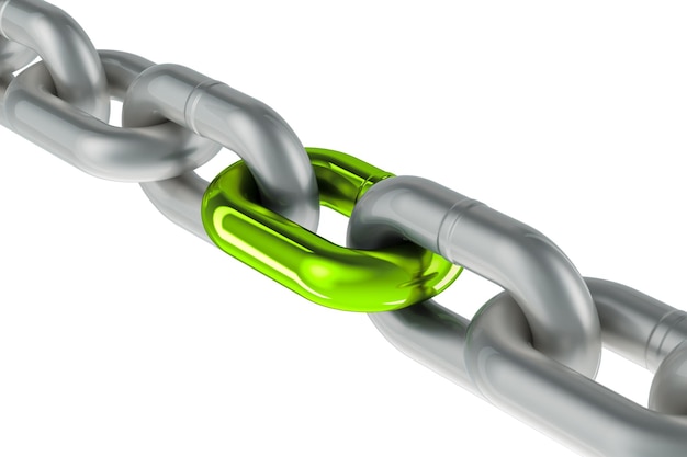 PSD chain with green link 3d rendering isolated on transparent background