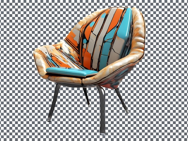 a chair with a blue and orange design on it