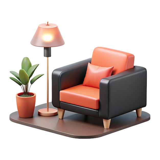 a chair with a lamp and a plant on it