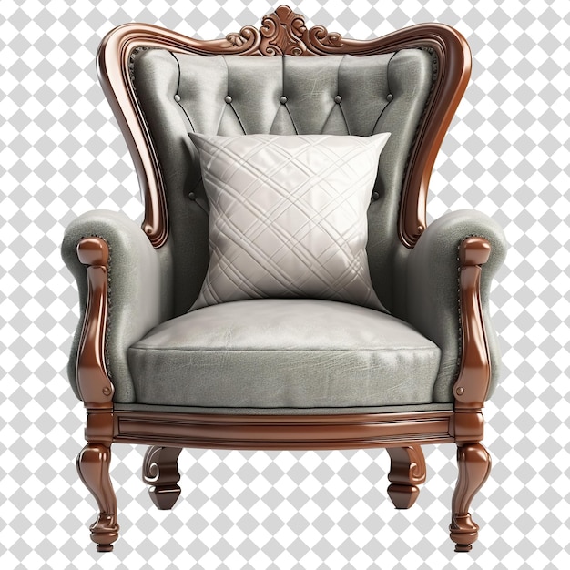 a chair with a white pillow on it and a white pillow