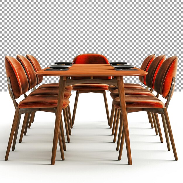 PSD chairs placed around the dining table for seating during meals on a transparent background