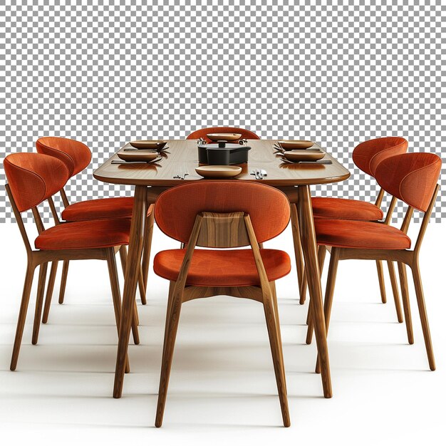 PSD chairs placed around the dining table for seating during meals on a transparent background