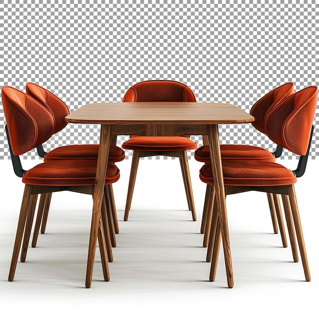 PSD chairs placed around the dining table for seating during meals on a transparent background