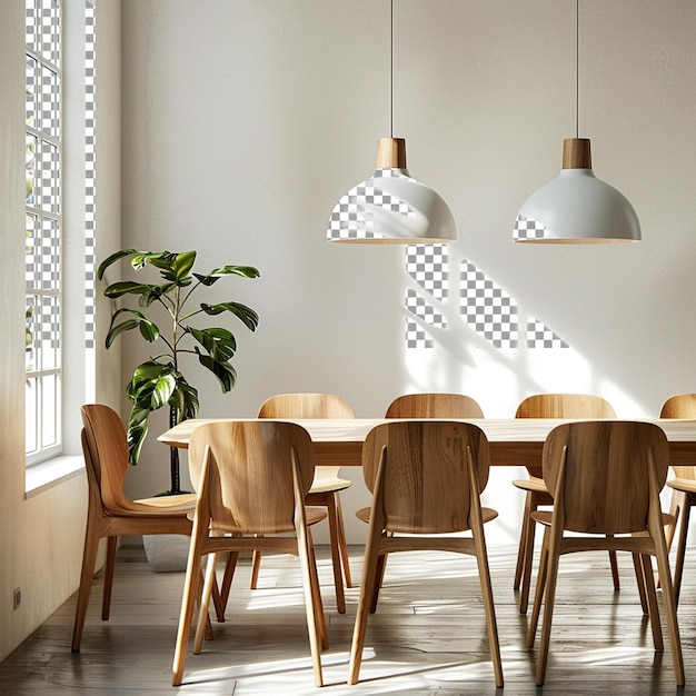 PSD chairs placed around the dining table for seating during meals on a transparent background