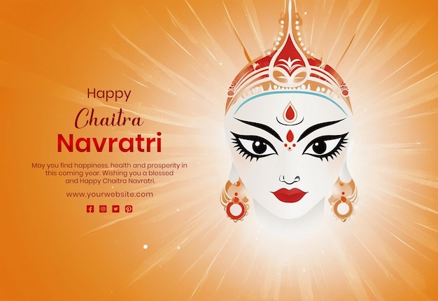 PSD chaitra navratri concept goddess durga face shape view on light orange background