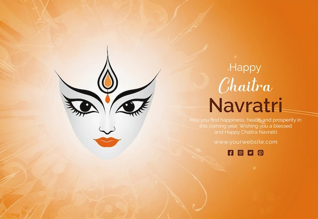 Chaitra Navratri concept goddess Durga face shape view on light orange background