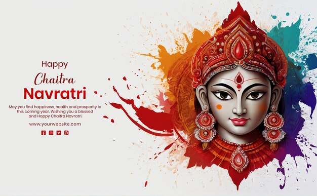 PSD chaitra navratri concept goddess durga face view with colors decoration on white background