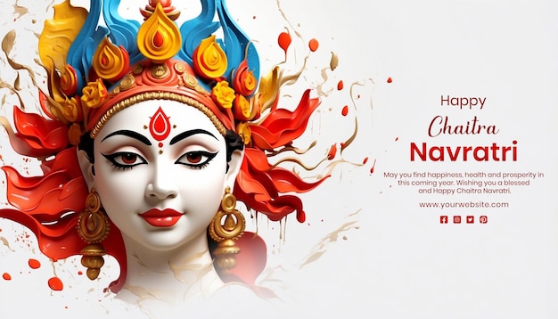 Chaitra Navratri concept goddess Durga portrait using watercolor on white background 3d render